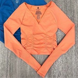 NWOT Free People Good Karma Ruched Layer Top Orange Cayenne Size XS